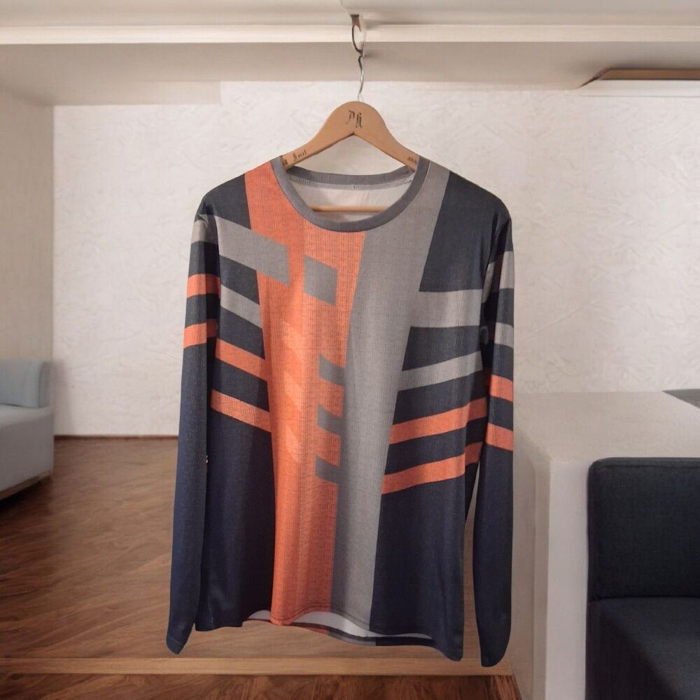 Abstract Geometric Colorblock Long Sleeve Top | Women’s Medium | Gray Black...